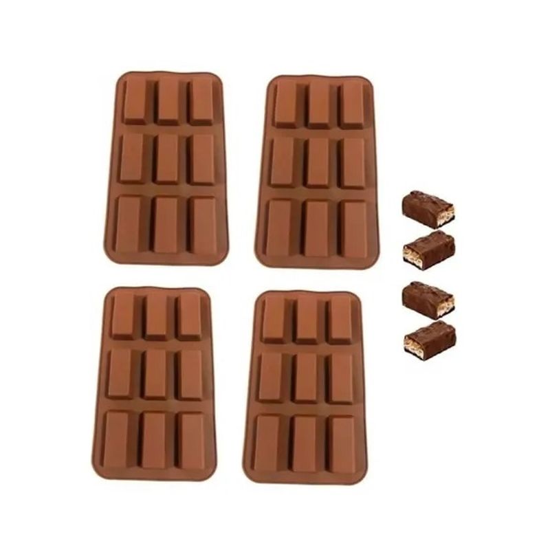 Pasteleria - 4 Moldes Silicona Chocolate Molde De Silicona Barra Cereal.