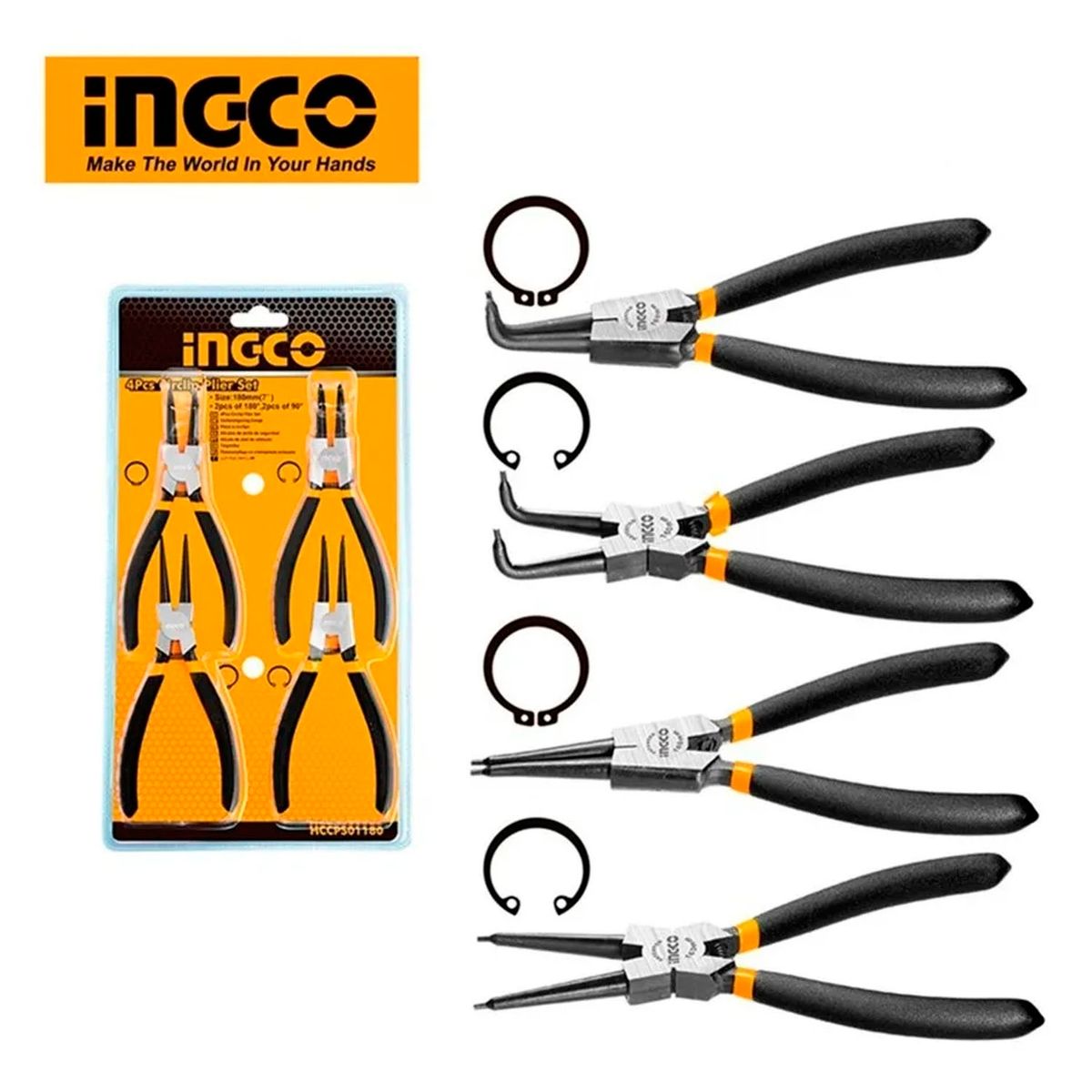 INGCO - Kit Juego Set Kit De Alicates Sacaseguros 7 Pulgadas Ingco