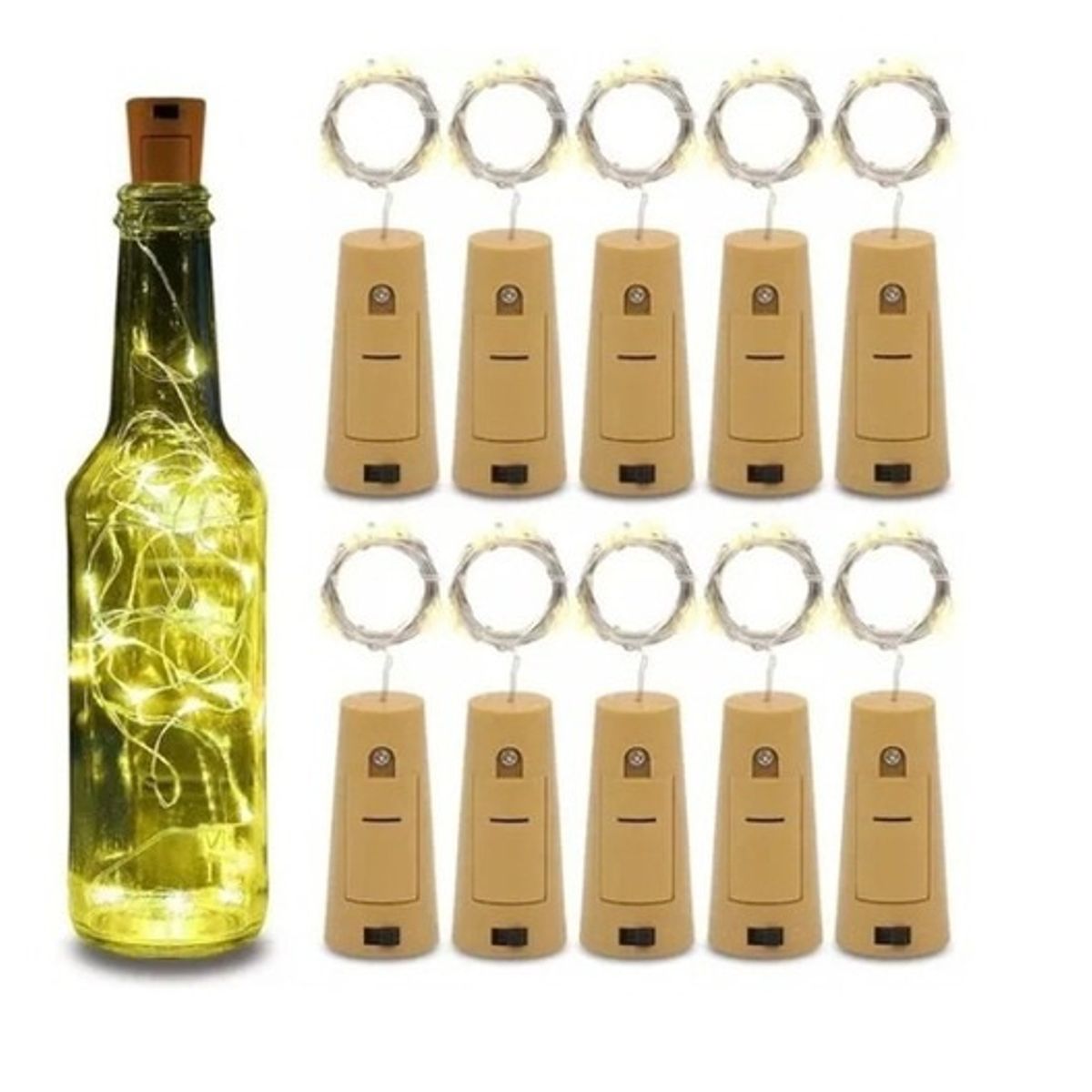 GENERICO - Pack x10 Corchos Cálidos Alambre Hada Boda Decorativos