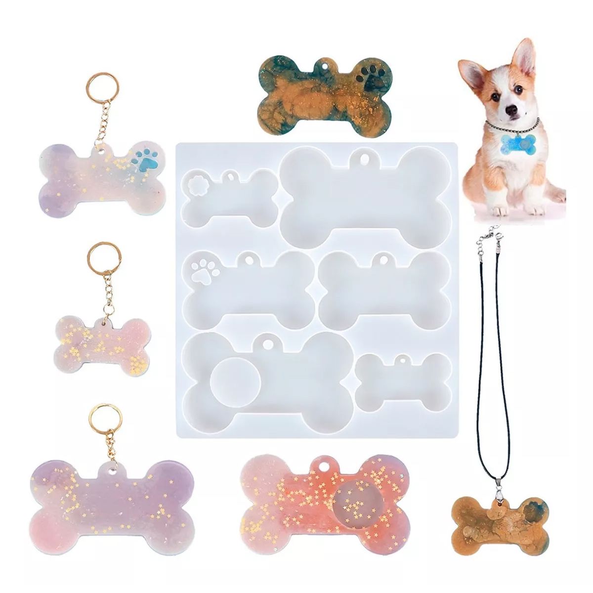 GENERICO - Molde Set 6 Placas Forma de Huesito Hueso Resina Epoxica