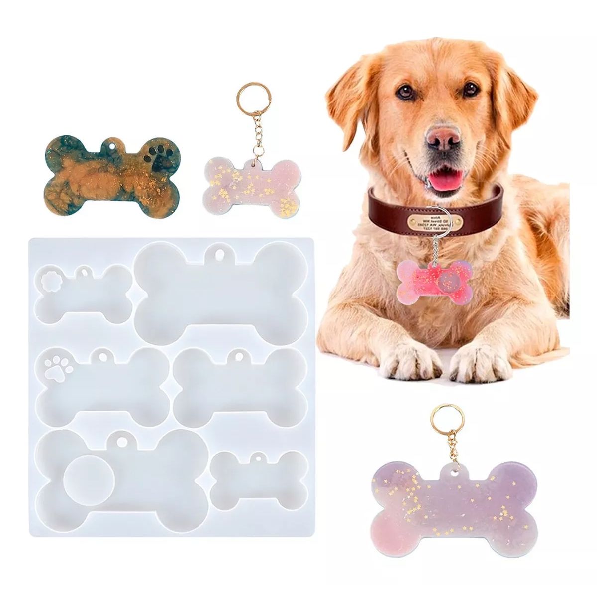 GENERICO - Molde Set 6 Placas Forma de Huesito Hueso Resina Epoxica