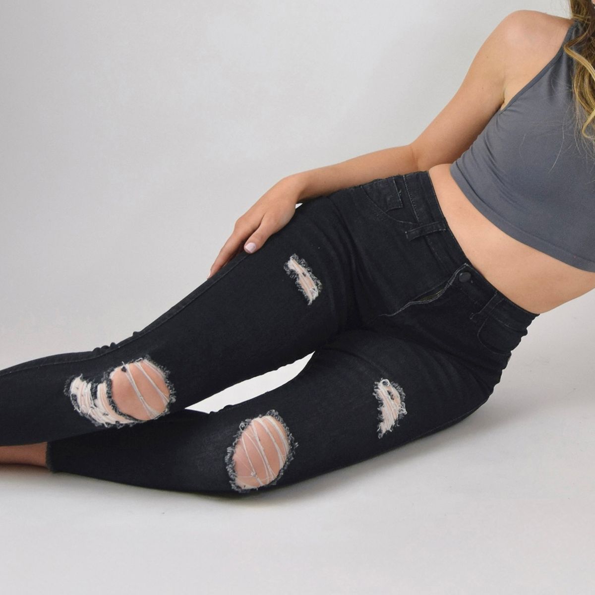 GENERICO - Jeans de mujer negro destroyed msco jeans