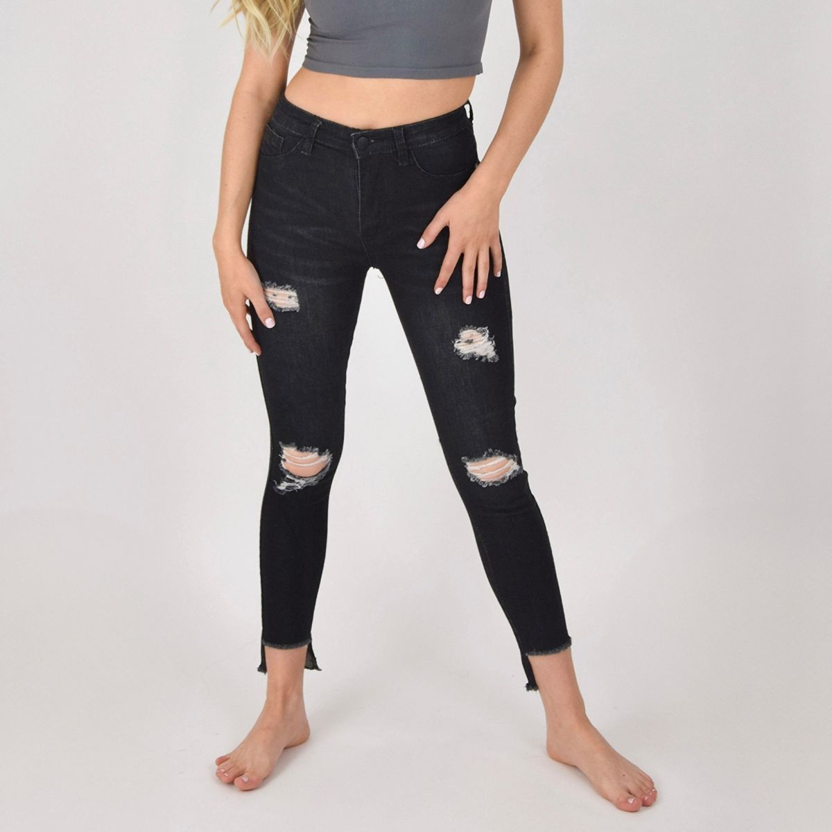 GENERICO - Jeans de mujer negro destroyed msco jeans