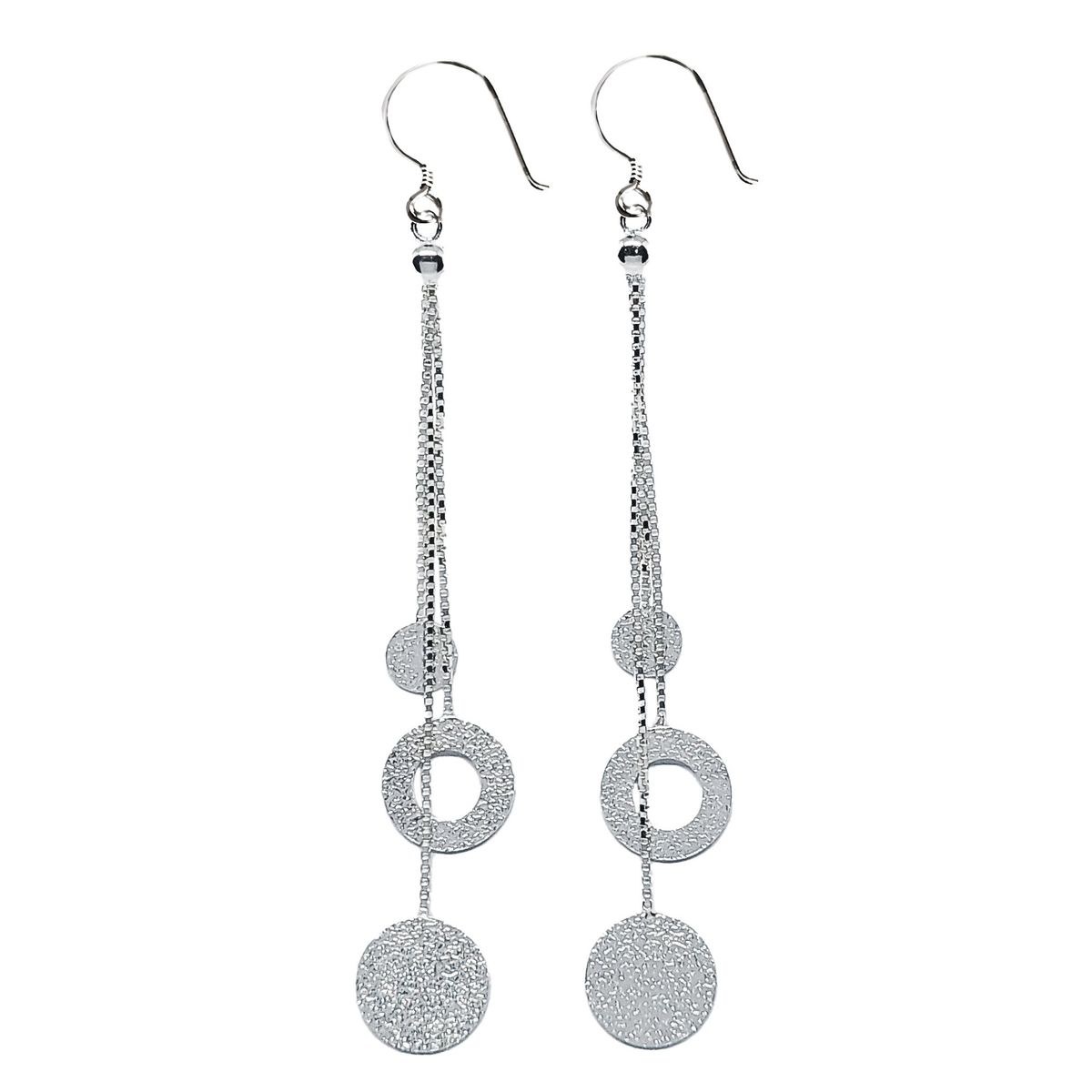 COGGIOLA - Aros Colgantes Cadena Veneciana Círculos Satinados Plata Fina 925