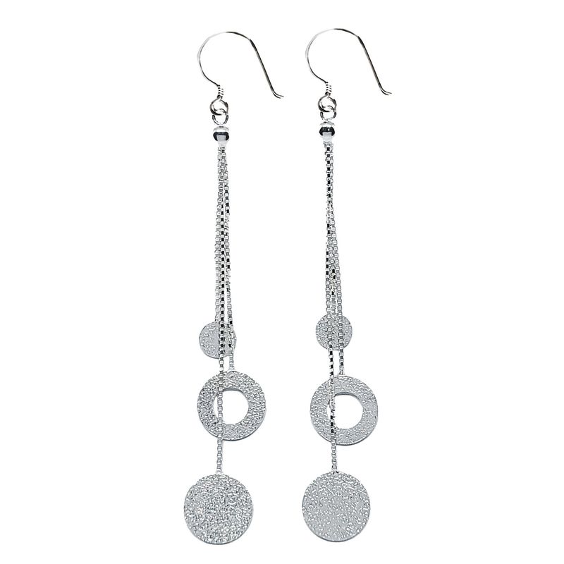 ANDREA COGGIOLA JOYAS - Aros Colgantes Cadena Veneciana Círculos Satinados Plata Fina 925