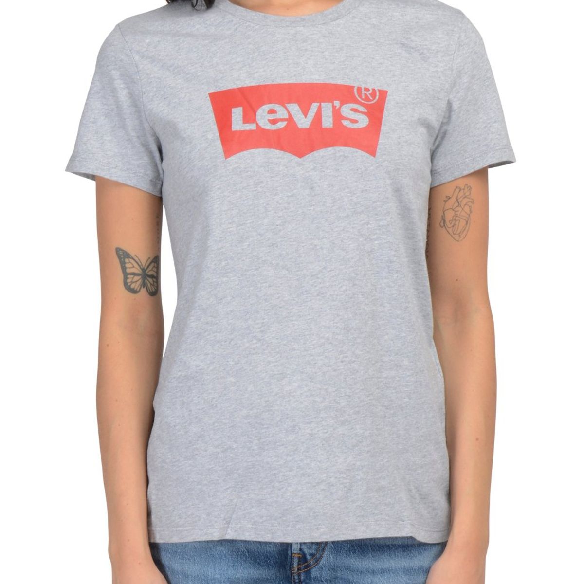 LEVIS - Polera Mujer Regular Fit Lisa con Logo Batwing Gris Levis