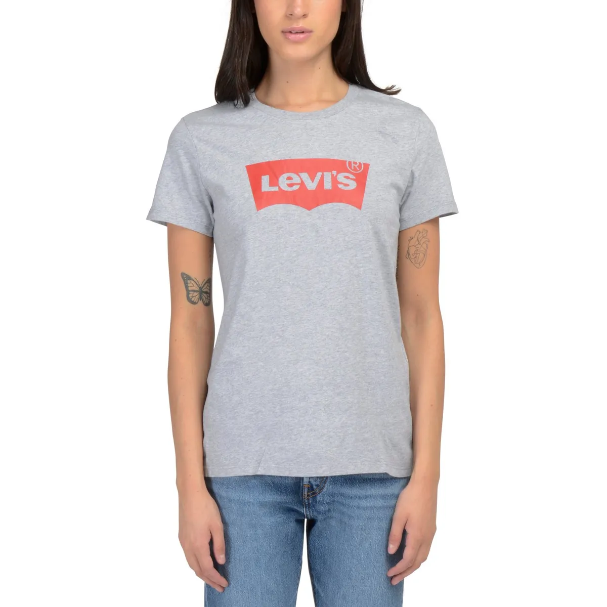 LEVIS - Polera Mujer Regular Fit Lisa con Logo Batwing Gris Levis