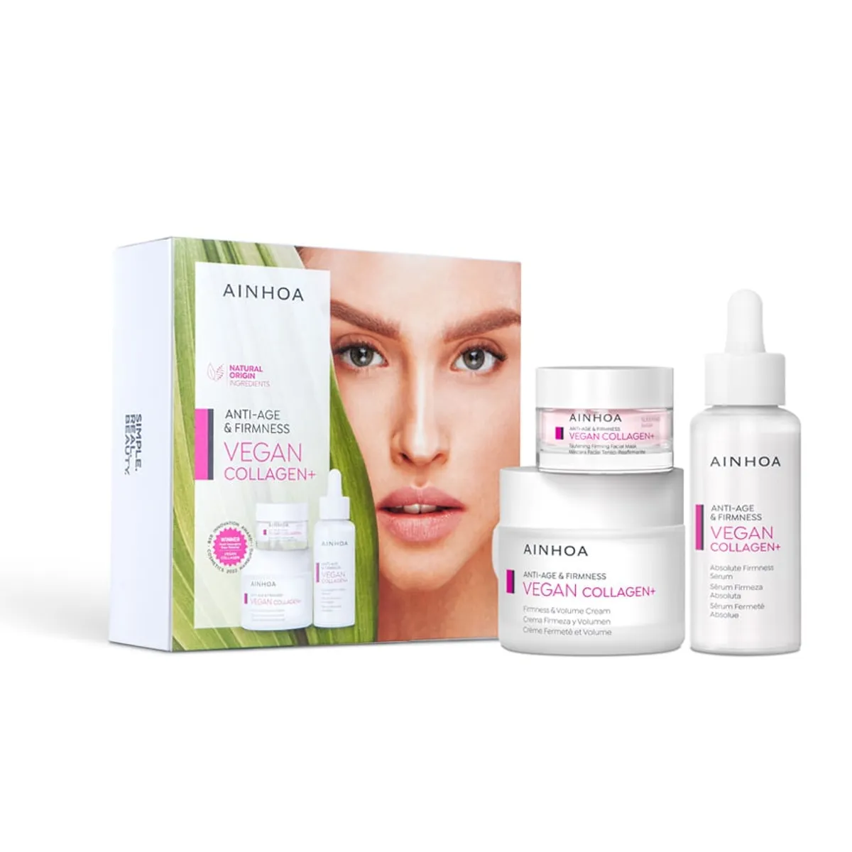 AINHOA - Set Colágeno Vegano, Crema + Serum + Mini Talla  Mascara Facial.