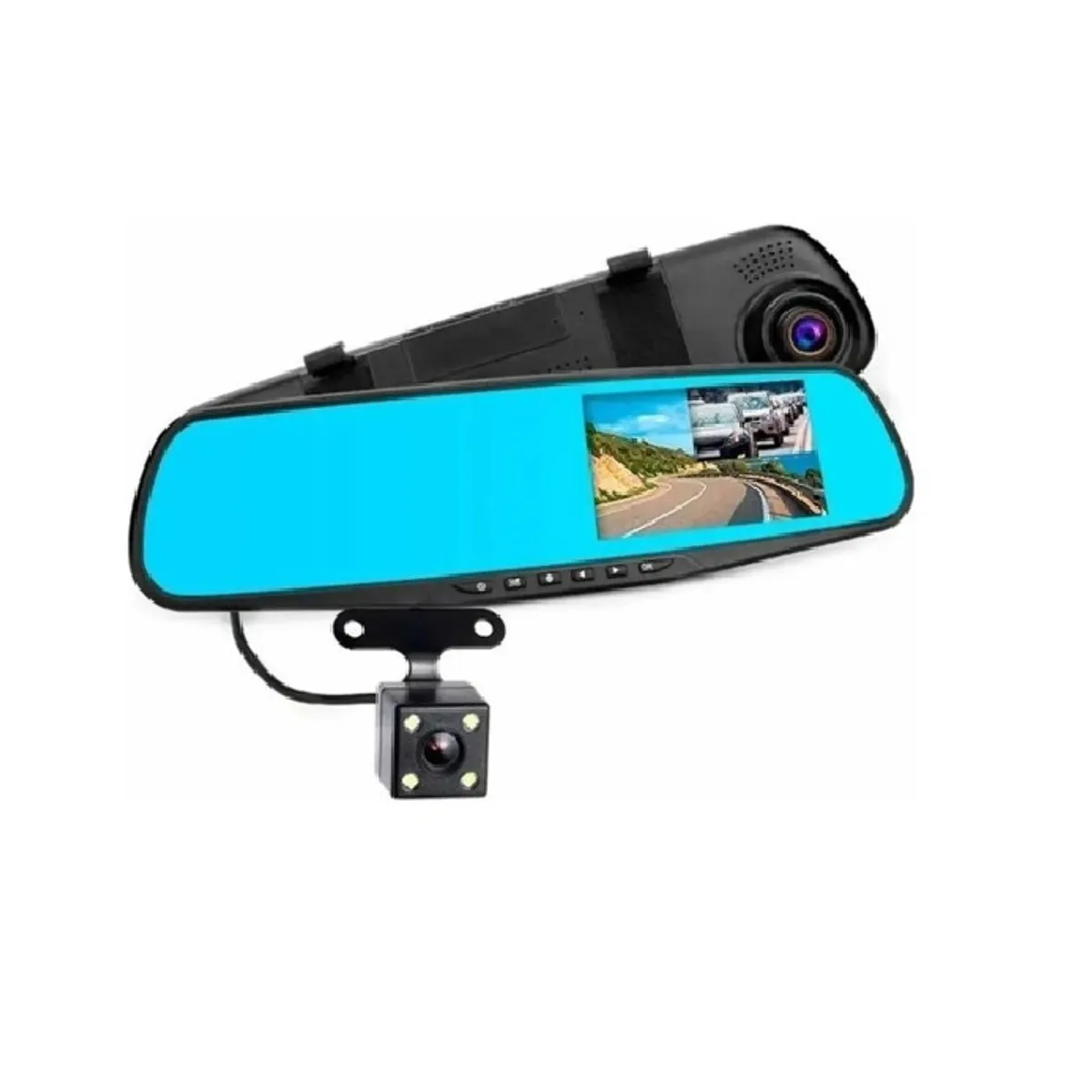 GENERICO - Espejo Retrovisor Auto Con Cámara Frontal y Reversa HD