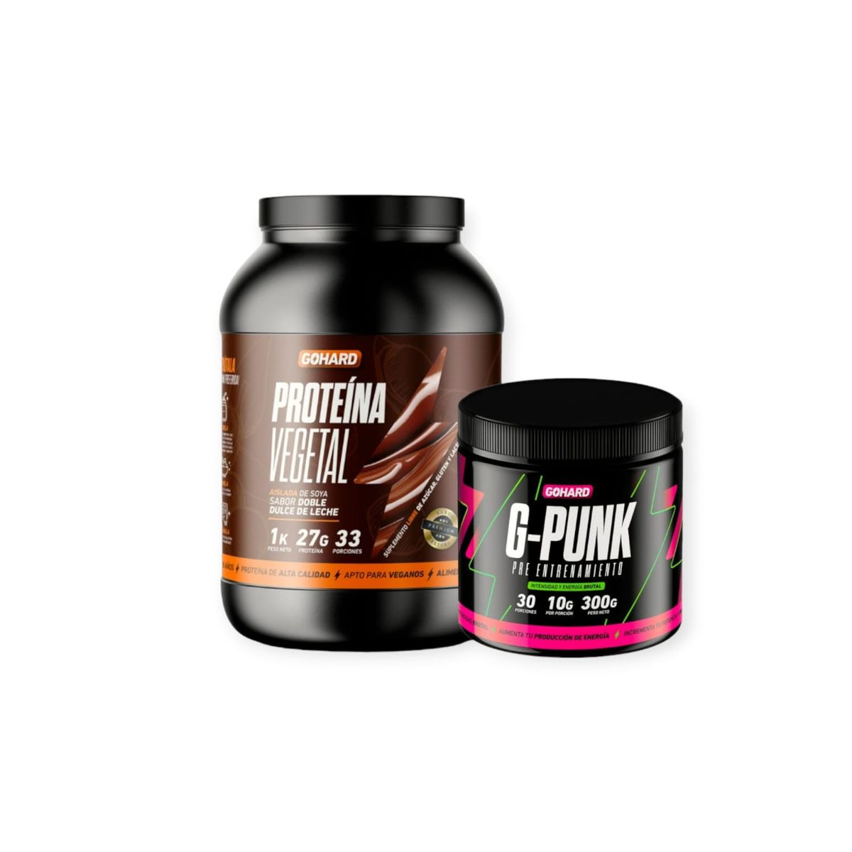 GOHARD - PROTEINA 1KG DULCE DE LECHE & PRE ENTRENAMIENTO G-PUNK 30 SV GOHARD