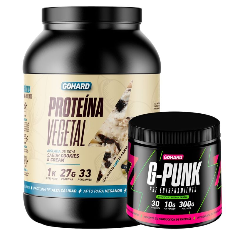 GOHARD - PROTEINA GOHARD 33 SERV. 1KG COOKIES AND CREAM & PRE ENTRENAMIENTO G-PUNK 30 SERV