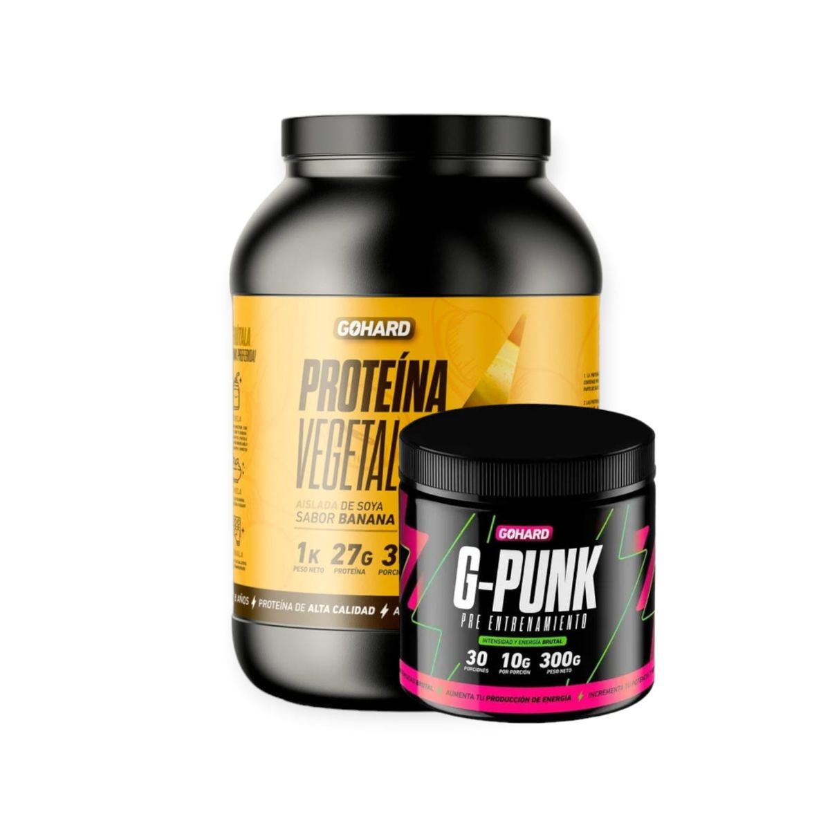 GOHARD - PROTEINA GOHARD 33 SERV. 1KG BANANA & PRE ENTRENAMIENTO G-PUNK 30 SERV