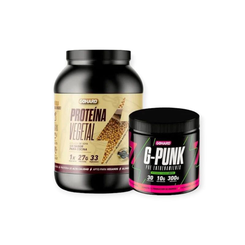 GOHARD - PROTEINA 1KG SIN SABOR & PRE ENTRENAMIENTO G-PUNK 30 SERV - GOHARD