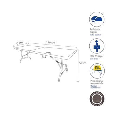 Imagen 2 del producto Mesa Plegable Rectangular Diseño Madera 180x74 Café