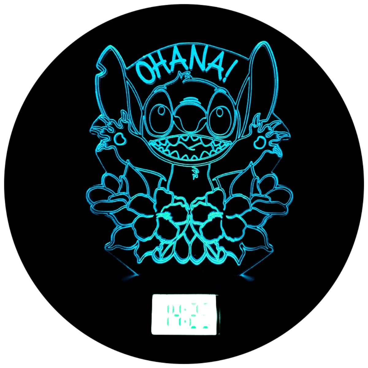3DILUTION - Lámpara 3d Stitch Ohana Base Reloj USB