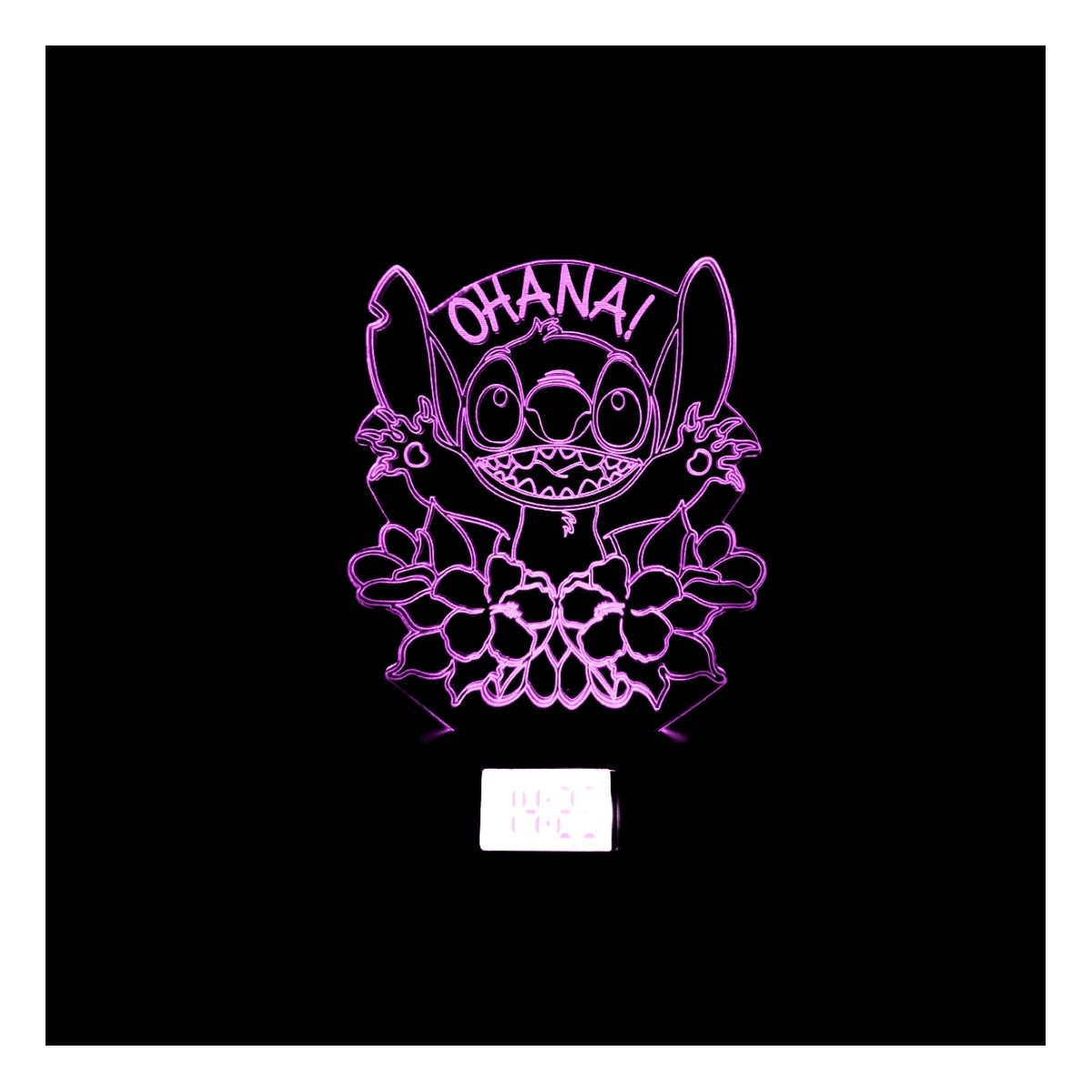 3DILUTION - Lámpara 3d Stitch Ohana Base Reloj USB