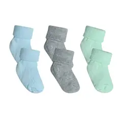 POMPON PIMA - Calcetines Clásicos bebé - 3Pack Niño - Gris, Celeste, Verde agua - Algodón -