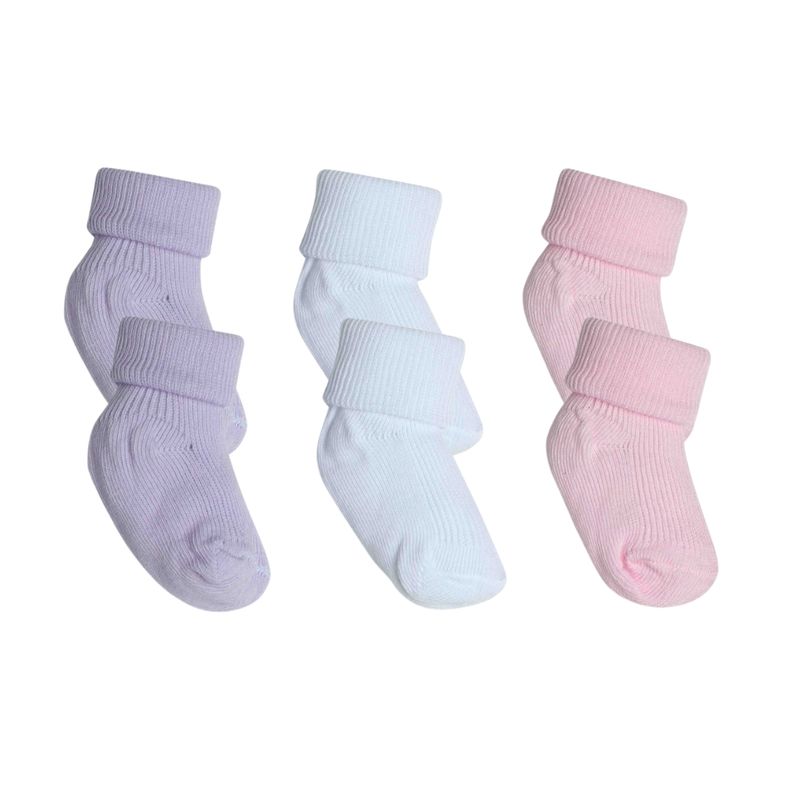 POMPON PIMA - Calcetines Clásicos bebé - 3Pack Niña - Lila Rosa Blanco - Algodón - Pompon Pima