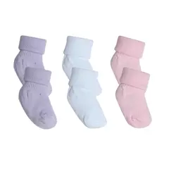 POMPON PIMA - Calcetines Clásicos bebé - 3Pack Niña - Lila Rosa Blanco - Algodón -
