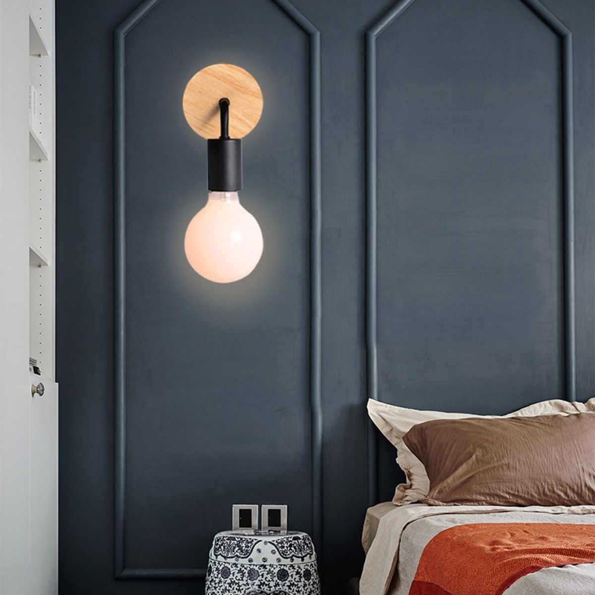 GENERICO - Aplique De Pared Metal Negro Y Madera Incluye Ampolleta ST64