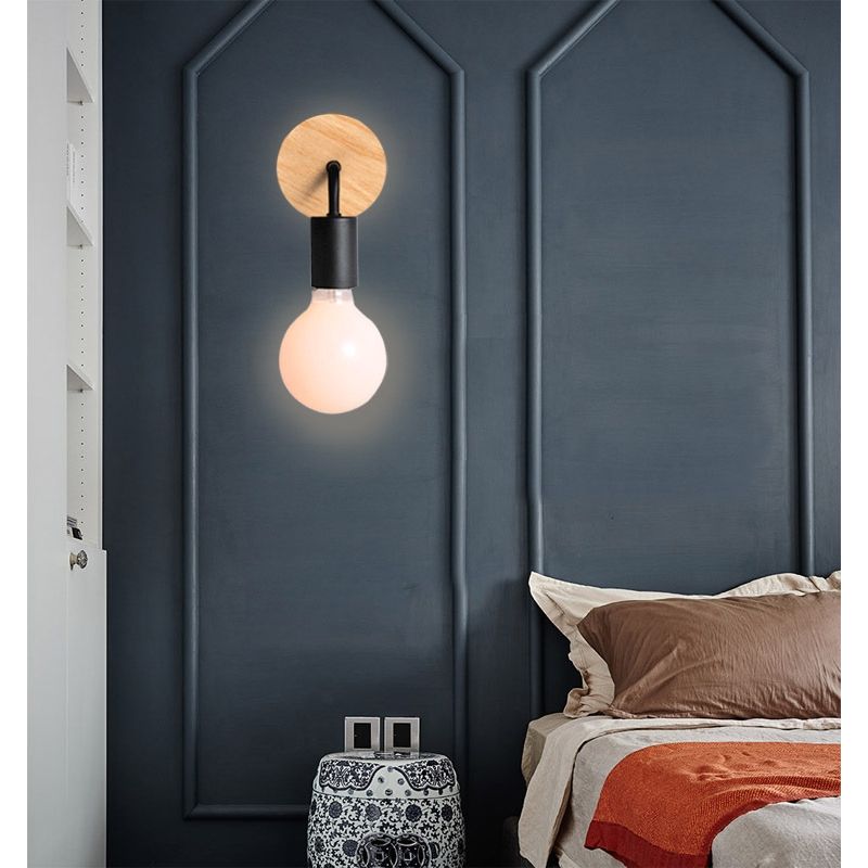 GENERICO - Aplique De Pared Metal Negro Y Madera Incluye Ampolleta ST64