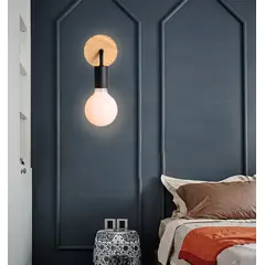 GENERICO - Aplique De Pared Metal Negro Y Madera Incluye Ampolleta ST64