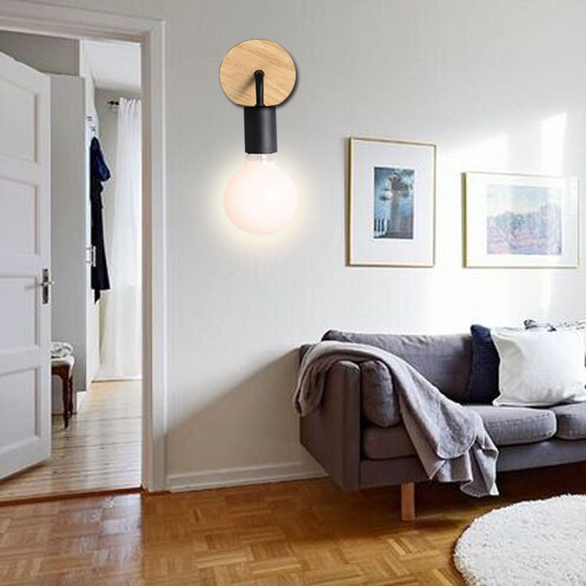 GENERICO - Aplique De Pared Metal Negro Y Madera Incluye Ampolleta ST64
