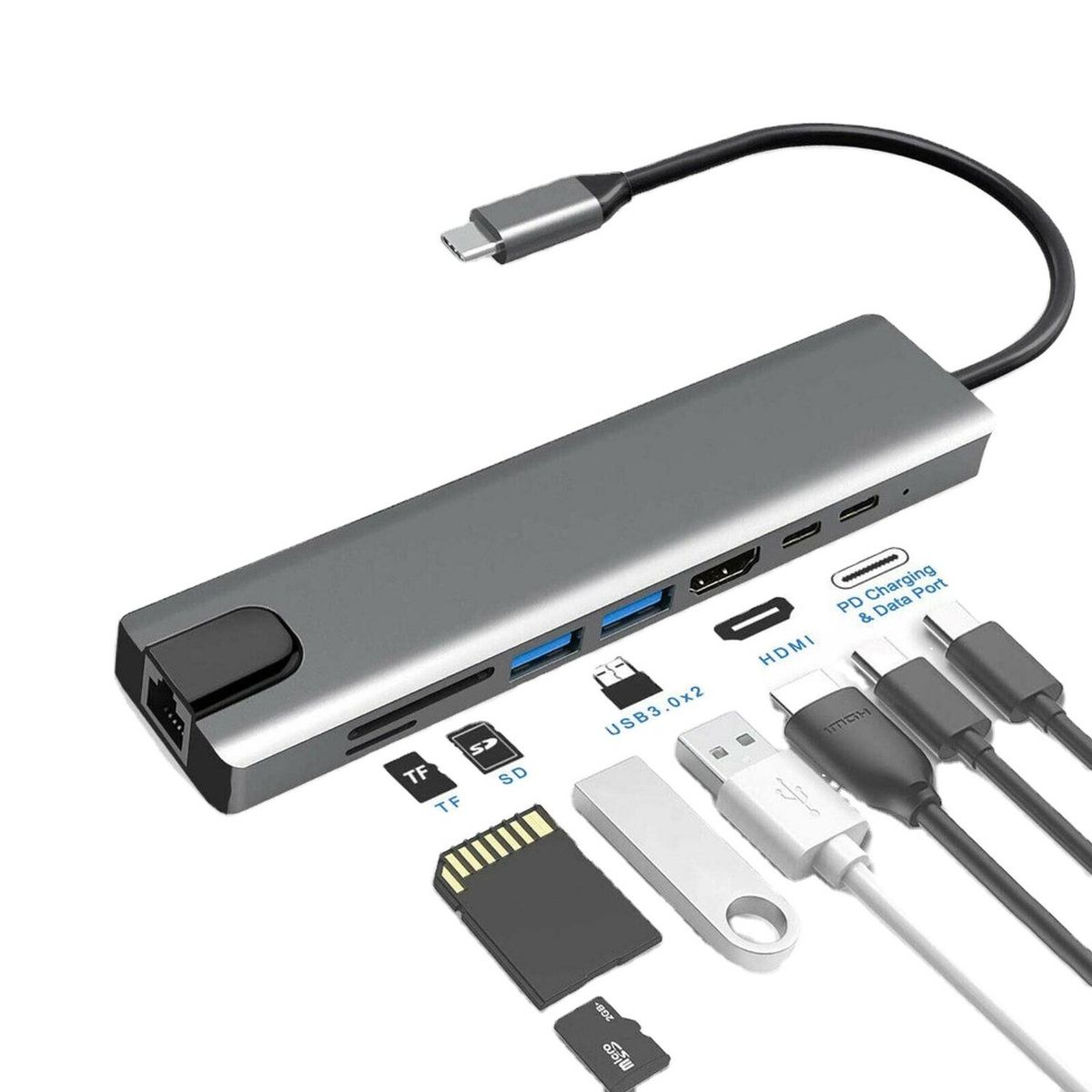 GENERICO - Adaptador Hub Usb Tipo C 8 En 1 Para PC/iPad/MacBook