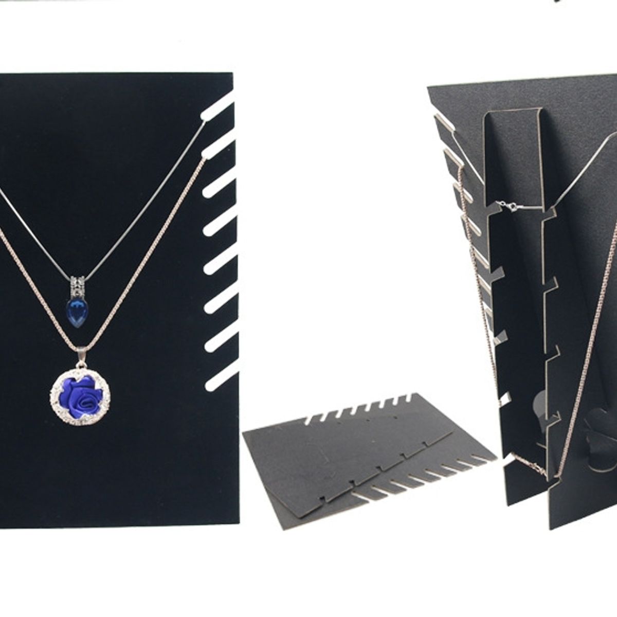 KUANGYE - Exhibidor Mostrario 8 Cadenas Collar Terciopelo Negro Plano