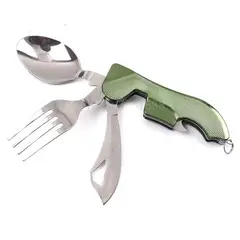 GENERICO - Set Cubierto Servicio Plegable 4 En 1 Viaje Camping Trekking Verde