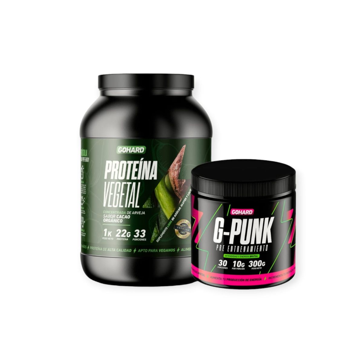 GOHARD - PROTEINA 1KG CACAO ORGANICO & PRE ENTRENO G-PUNK 30 SERV GOHARD