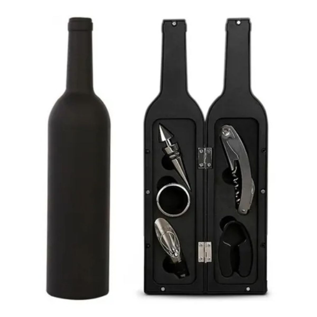 GENERICO - Set Kit 5 Pcs Sacacorcho Descorchador + Estuche Botella Vino.
