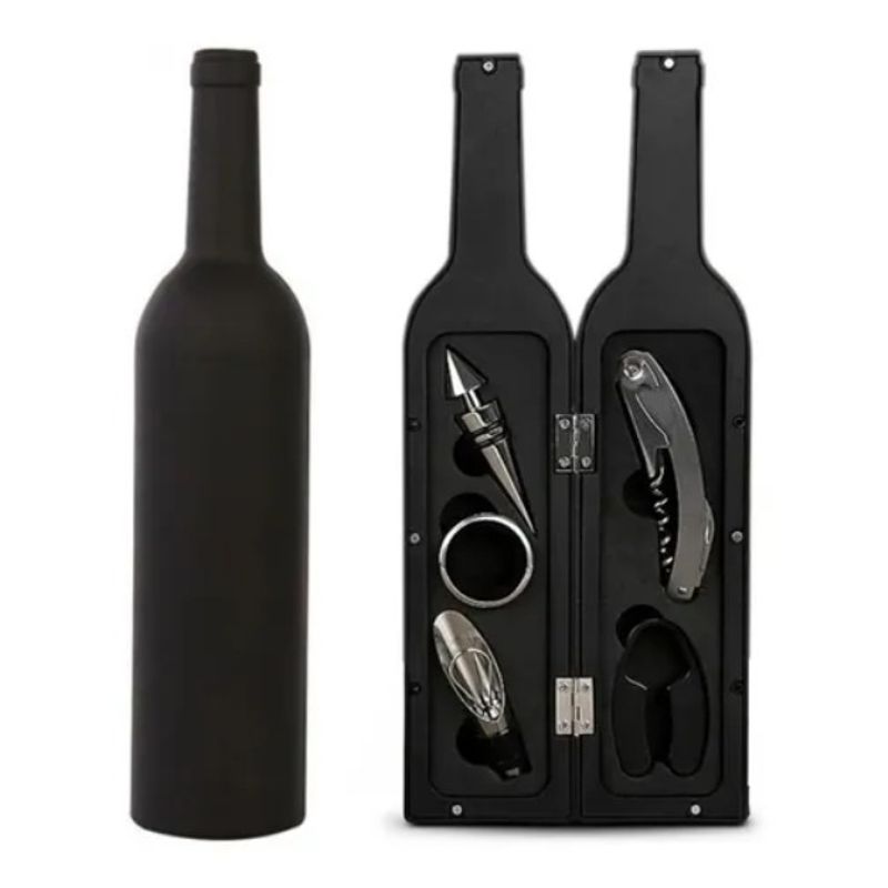 GENERICO - Set Kit 5 Pcs Sacacorcho Descorchador + Estuche Botella Vino.
