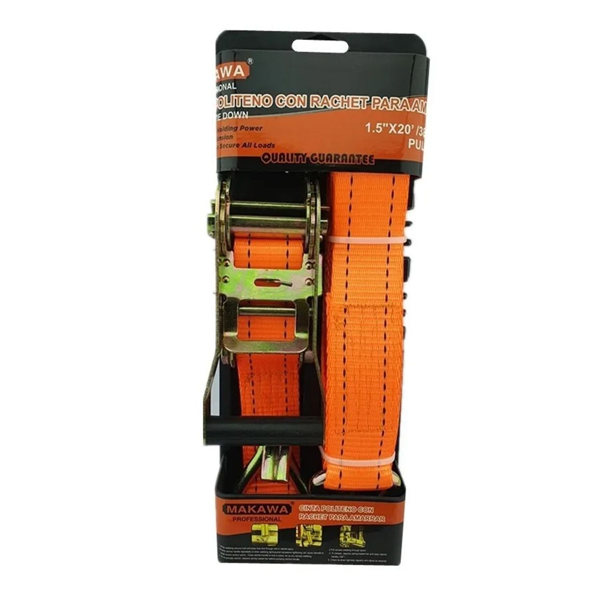 MAKAWA - Eslinga Cinta Amarre Con Ratchet 1,5 Pulgada X 20 Ft Makawa