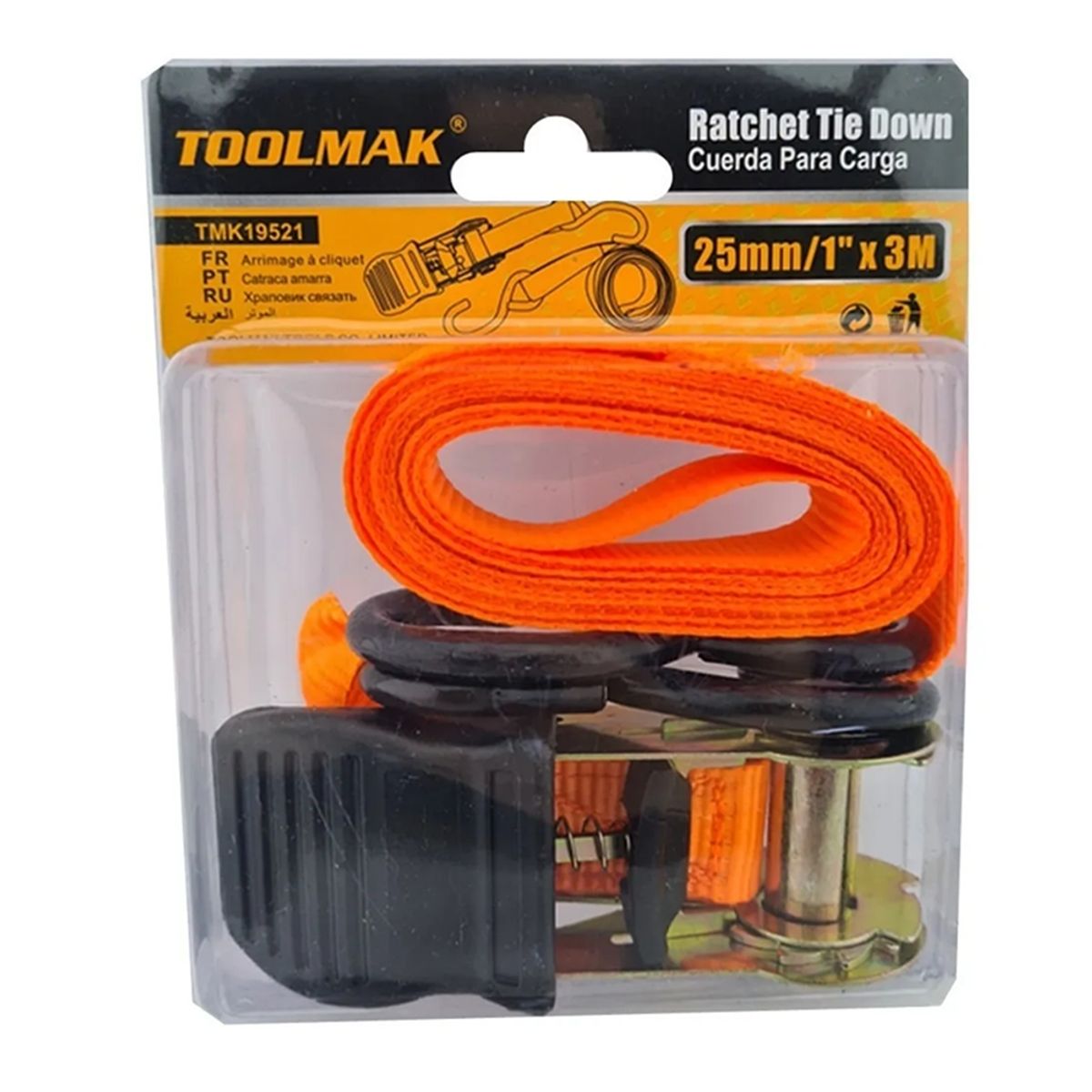 GENERICO - Eslinga Cinta Amarre Con Ratchet 1 Pulgada (25mm) X 3 M Tmk