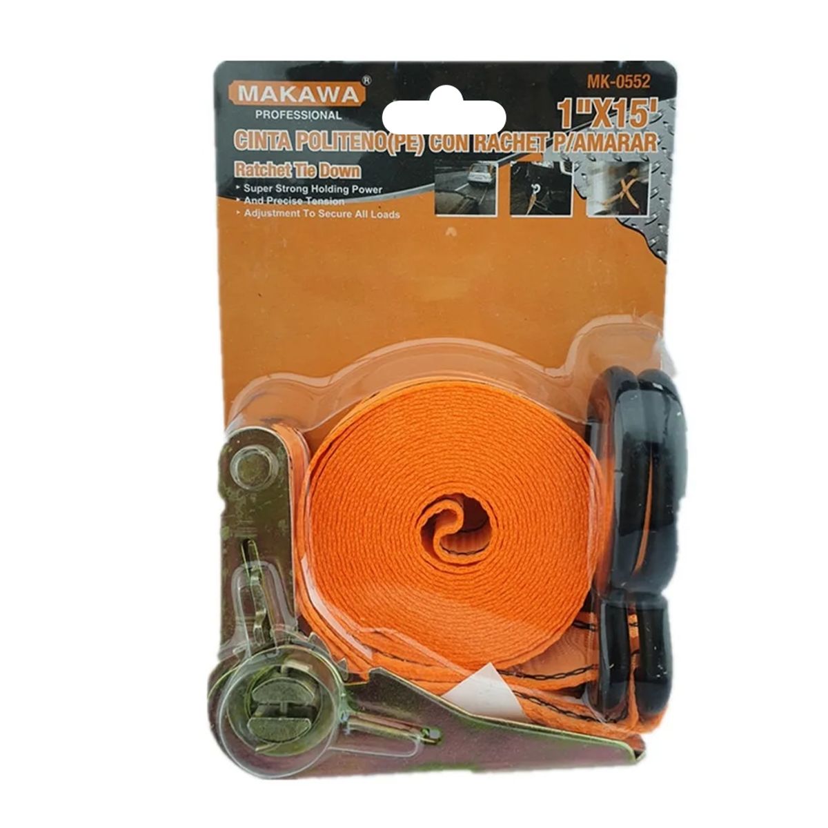 MAKAWA - Eslinga Cinta Amarre Con Ratchet 1 Pulgada X 15 Ft Makawa