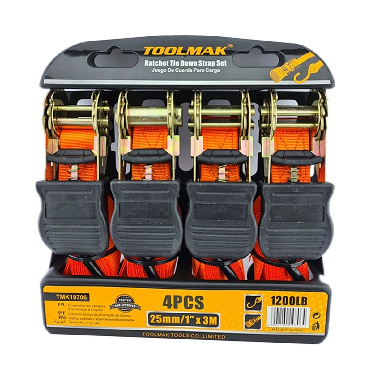 GENERICO - Set Kit Juego Eslinga Cinta Amarre Ratchet 4 Piezas Toolmak