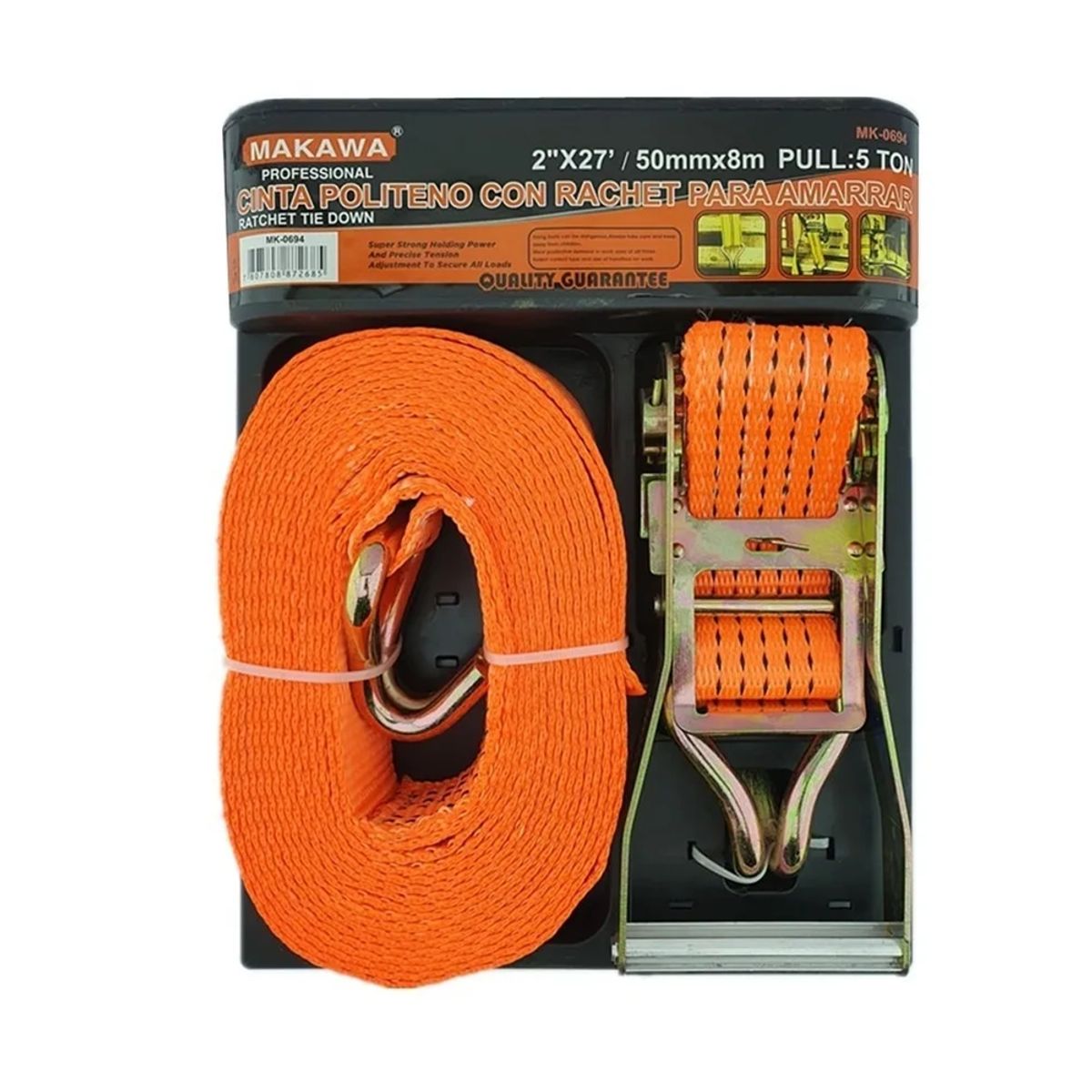 MAKAWA - Eslinga Cinta Amarre Con Ratchet 2 Pulgada X 27 Ft Makawa