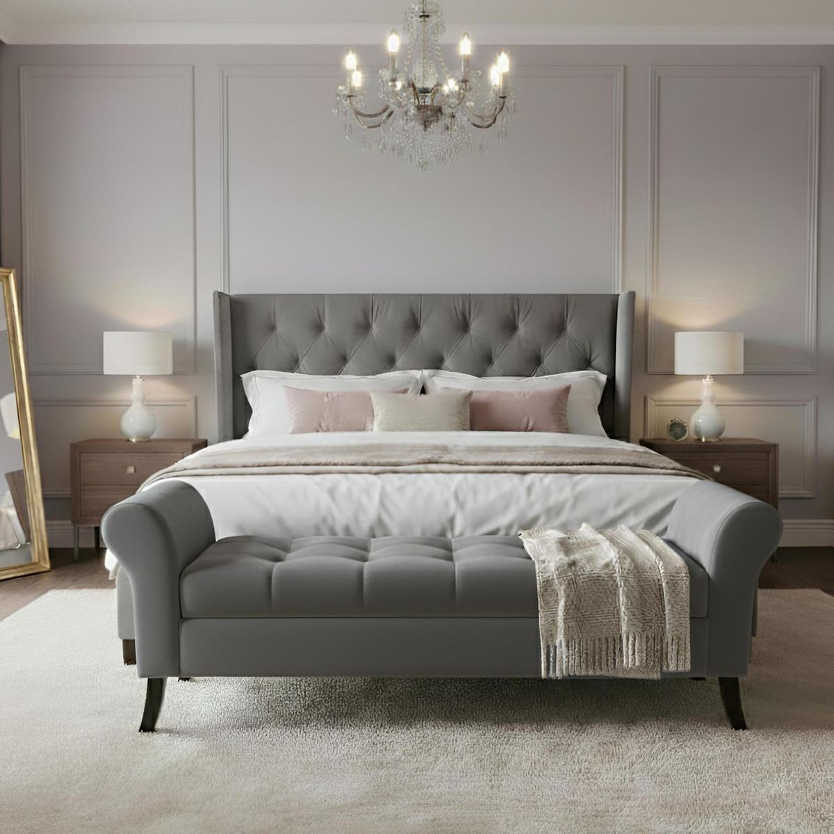 GENERICO - Banqueta Baúl Tucson Color Gris Tamaño King 170x45x60cm.