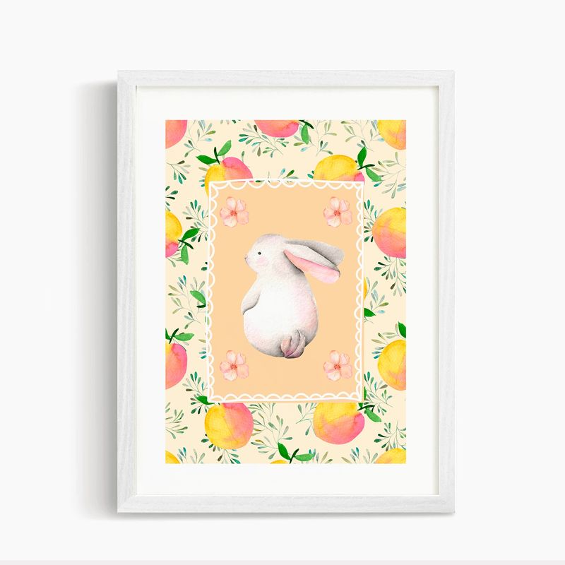 DECORACION PAJARITO - Cuadro decoración infantil Conejo y Duraznos
