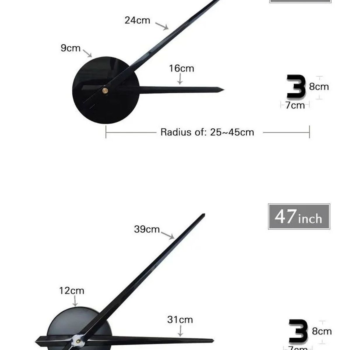 KUANGYE - Reloj De Pared 3d Grande Números Negros