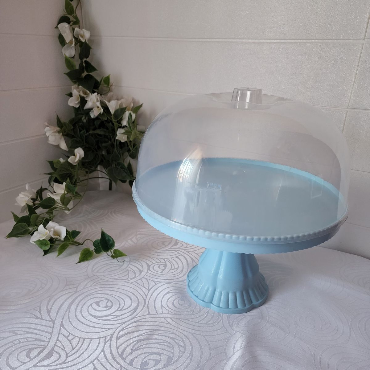 GENERICO - Porta Torta tipo Alzador Redondo Con Tapa 32cm - Celeste