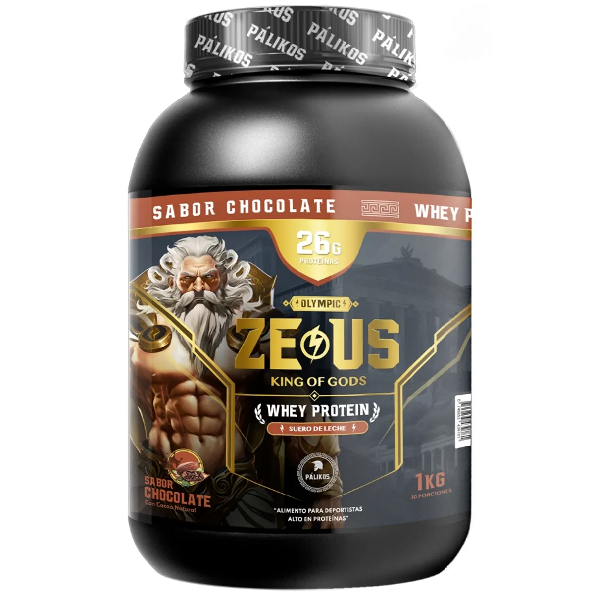 PALIKOS FITNESS - 100 Whey Protein Zeus 1kg Chocolate 30 servicios