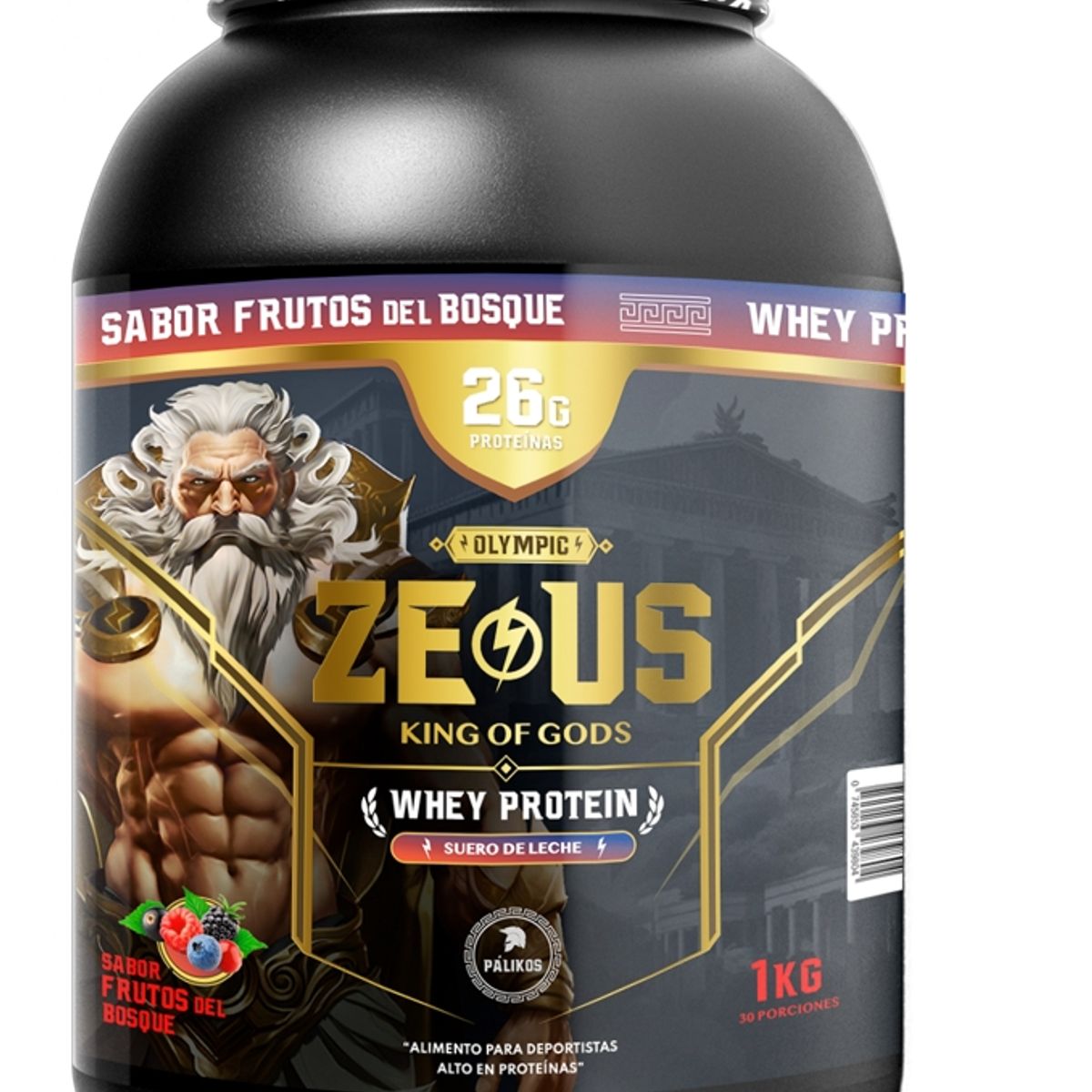 PALIKOS FITNESS - 100 Whey Protein Zeus 1kg Frutos del Bosque 30 servicios