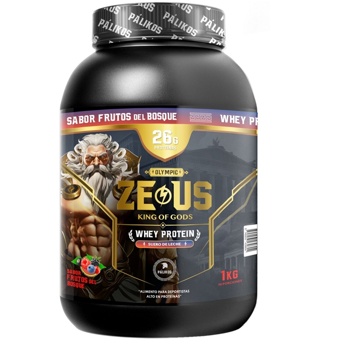 PALIKOS FITNESS - 100 Whey Protein Zeus 1kg Frutos del Bosque 30 servicios