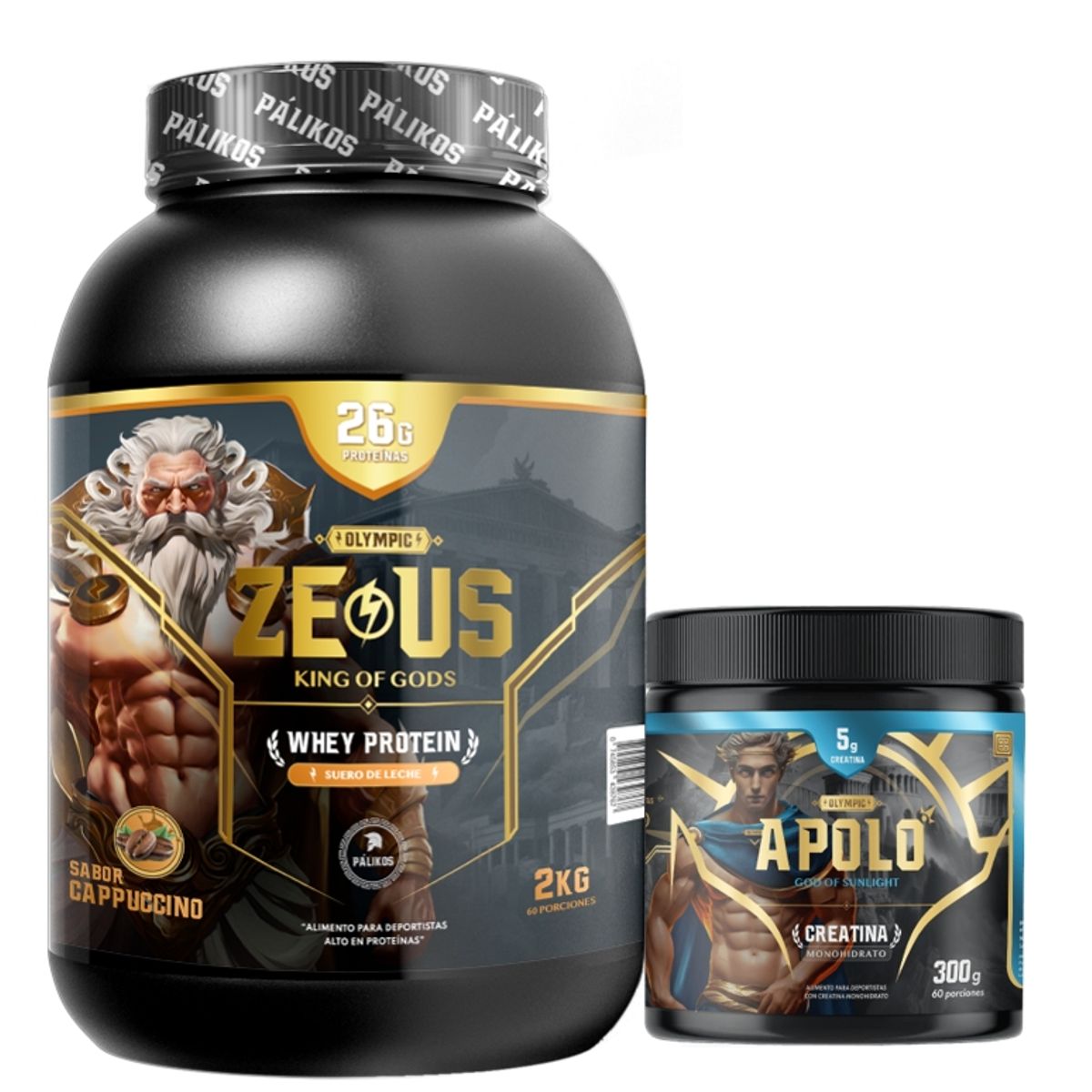 PALIKOS FITNESS - Proteina 2kg (Sabor Capuccino) + Creatina de 300 g (Sabor neutro)