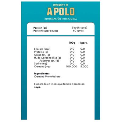 Imagen 2 del producto Creatina Apolo 300 gr/Laboratorio Internacional Pharmacorp/Certificado