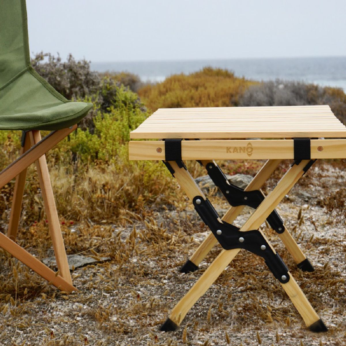 KANO - Mesa Plegable de Madera Clara Para Camping Natural Kano