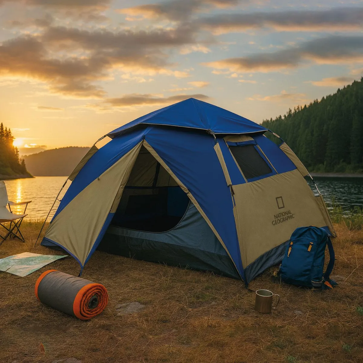 NATIONAL GEOGRAPHIC - Carpa Camping Automatica 4 Pers. Fiordland Azul Nat Geo