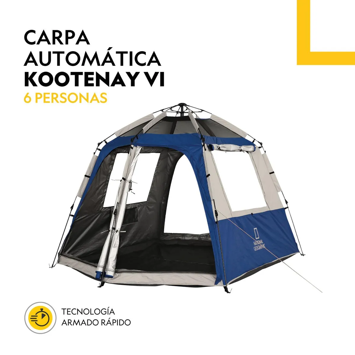 NATIONAL GEOGRAPHIC - Carpa Camping Automatica 6 Pers. Kootenay Azul Nat Geo